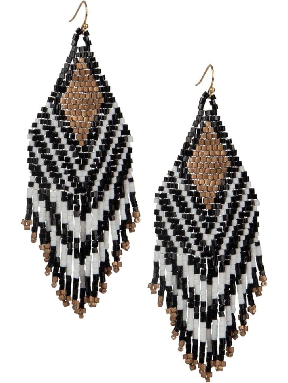 Boho Handmade Beaded Fringe Earrings, Ombre Metallic Seed Beads, Statement